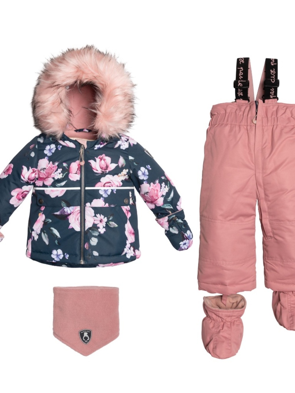 Deux par Deux Printed Roses Two Piece Snowsuit Navy And Dusty Rose Size 36m36m